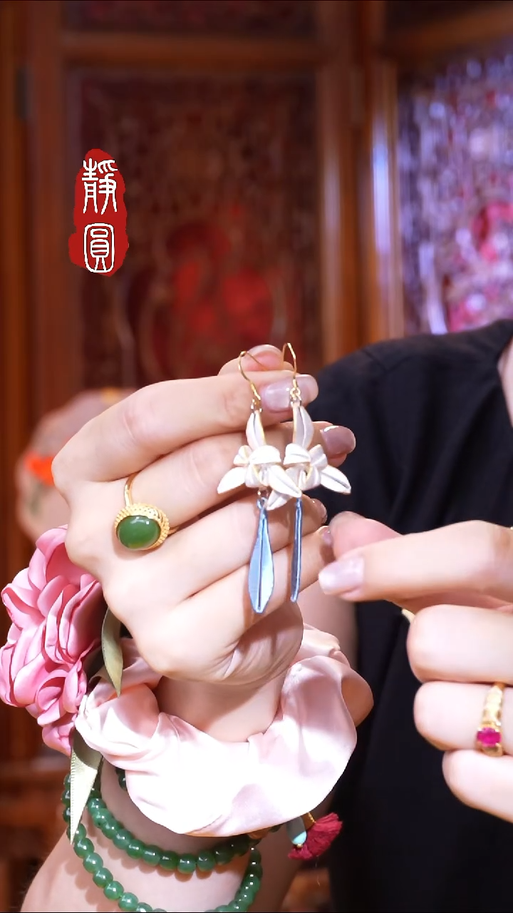 织绣纯手工非遗【耳环兰花】