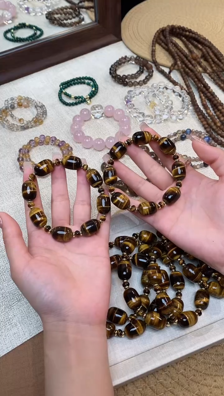 合金手链水晶《金霸综合》闪电纹黄虎眼石设计手串13-14mm多样性一