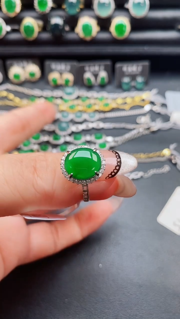翡翠戒指银S925镶嵌50805