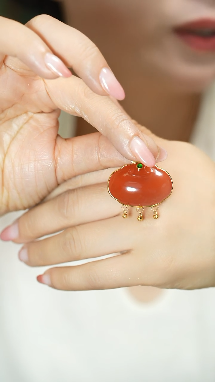 【闪购商品】南红玛瑙吊坠18K金镶嵌支持48小时鉴赏