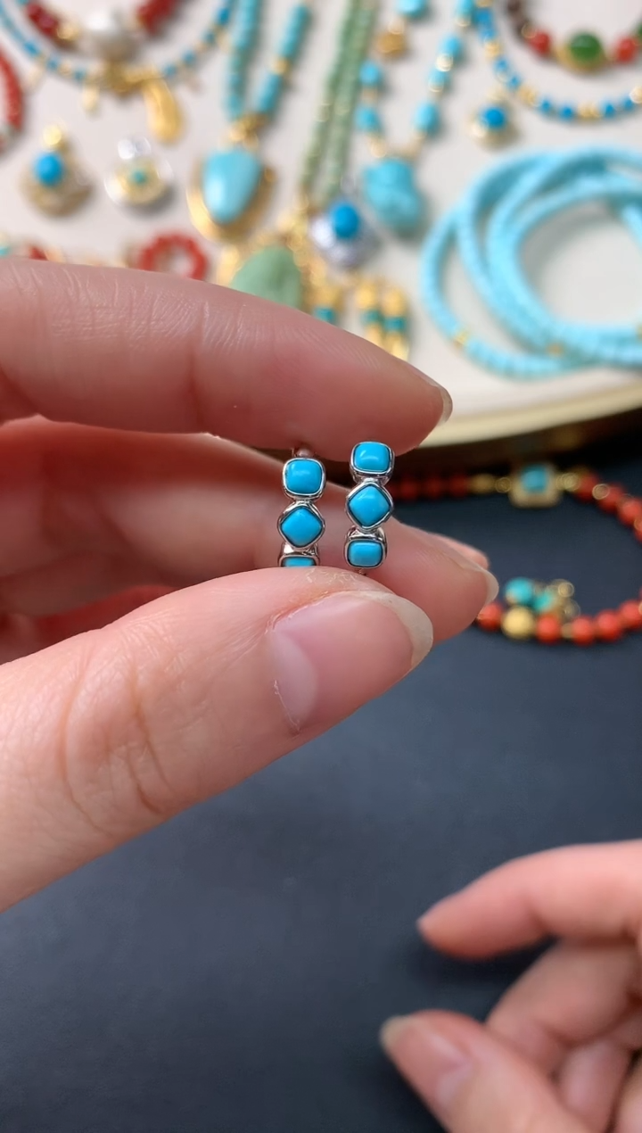 【闪购商品】绿松石耳饰银S925镶嵌R326|199