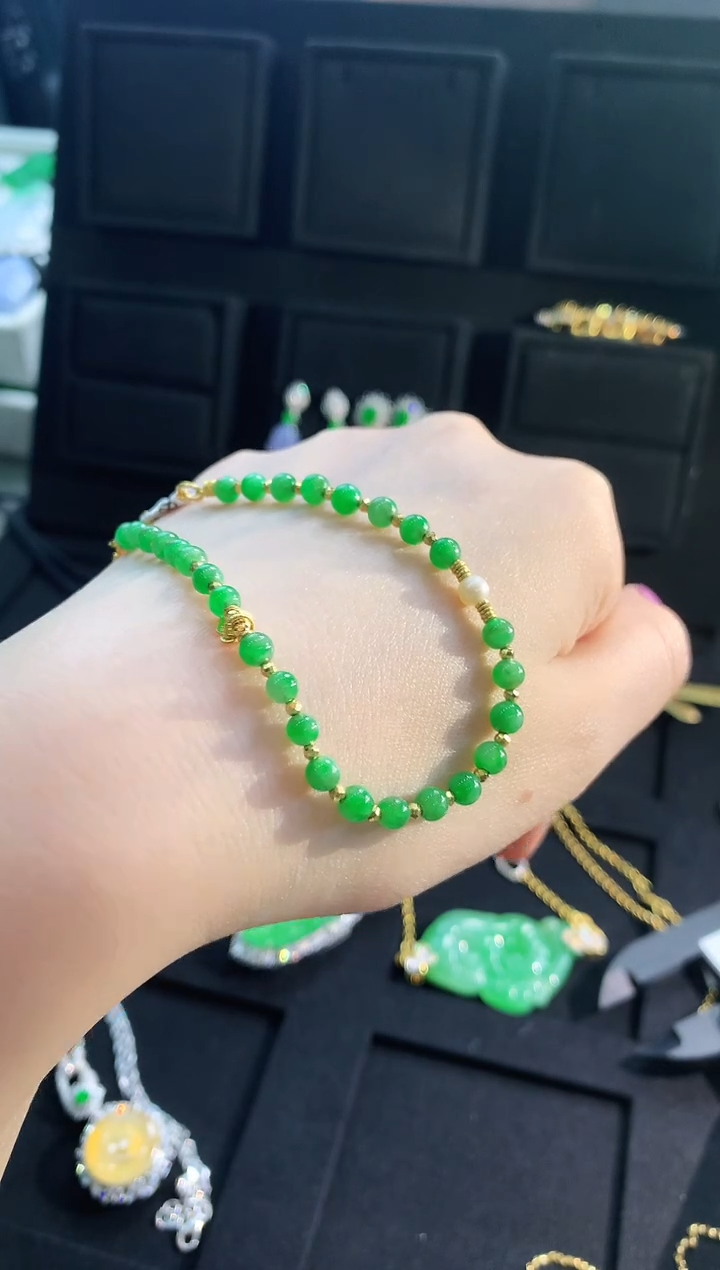 【闪购商品】翡翠手链18K金镶嵌手饰