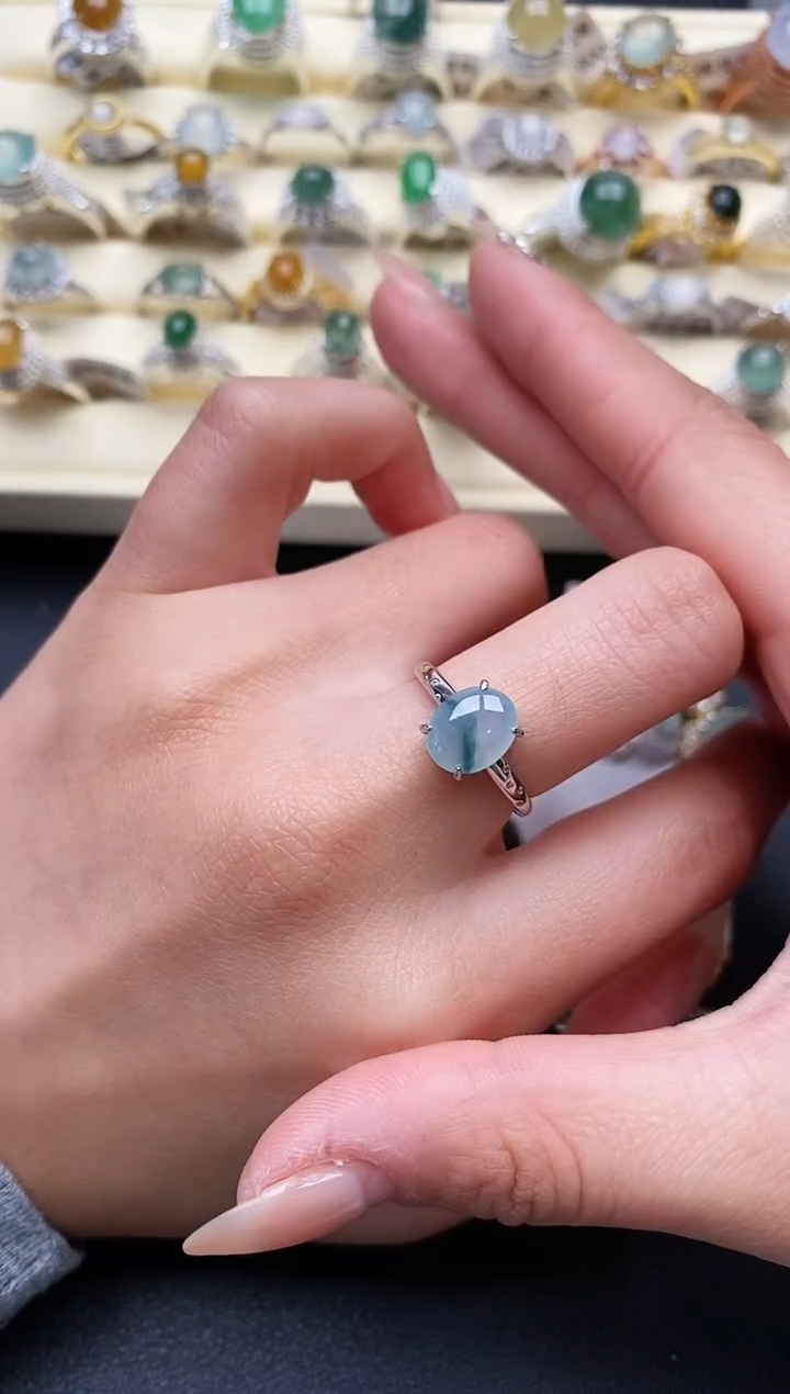 【闪购商品】翡翠戒指银S925镶嵌111111+3