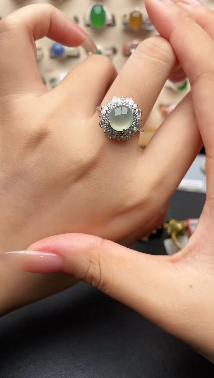 银S925镶嵌戒指翡翠一物一证一礼盒