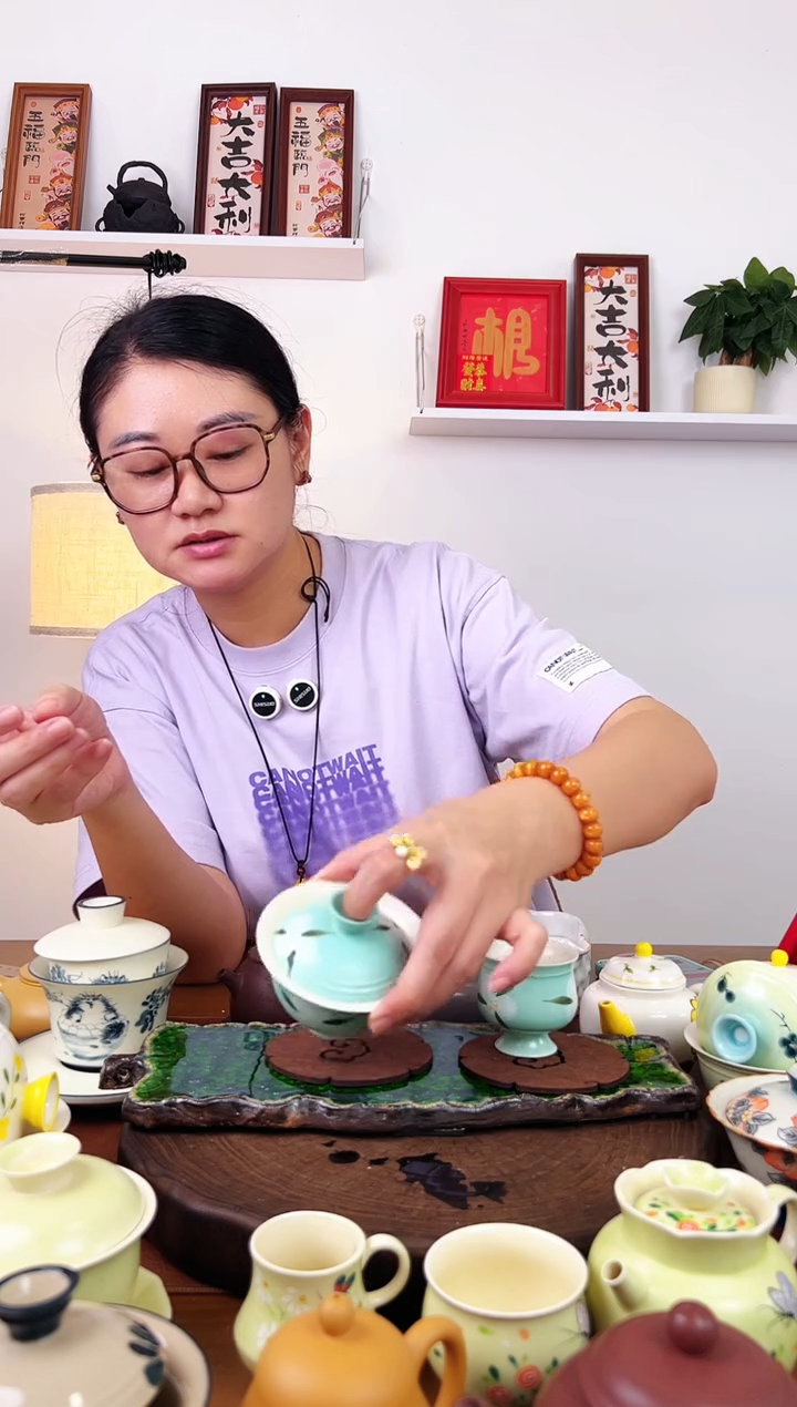 景德镇陶瓷木棉花盖碗套装
