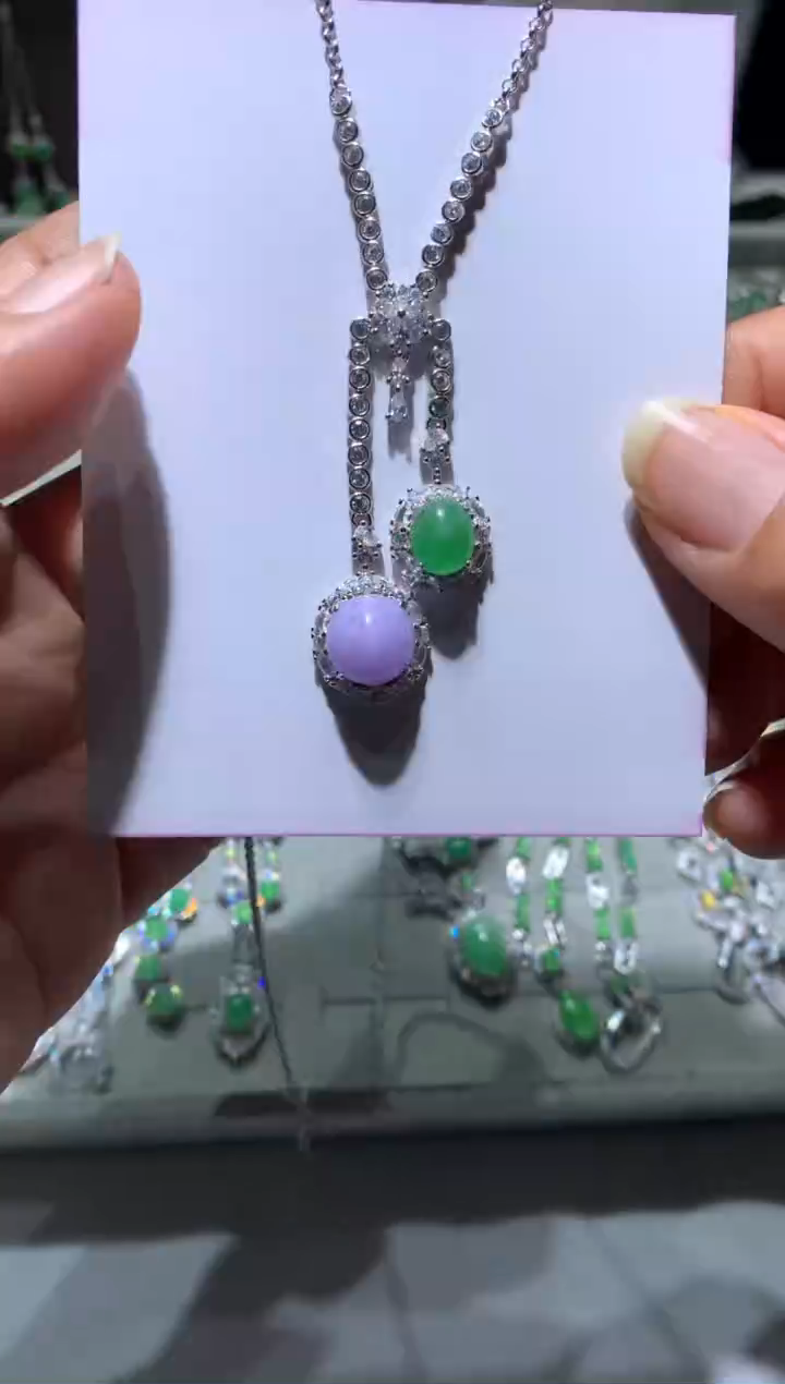 银S925镶嵌翡翠耳饰项链