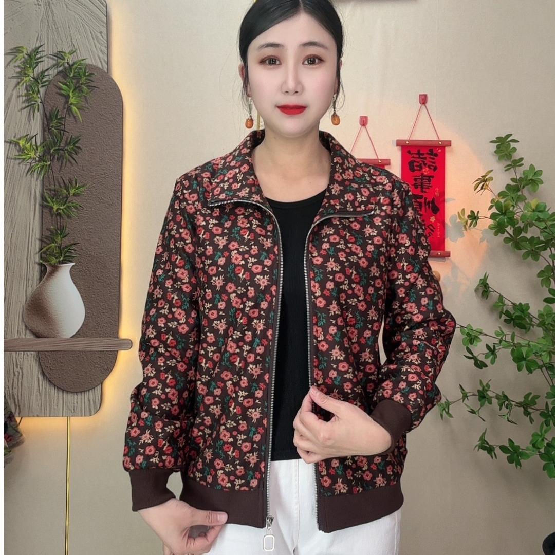 2025秋季新款妈妈装气质休闲百搭碎花拉链春秋长袖外套
