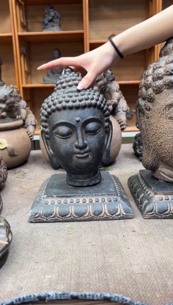 陶土【火山泥】小佛首+莲花底座