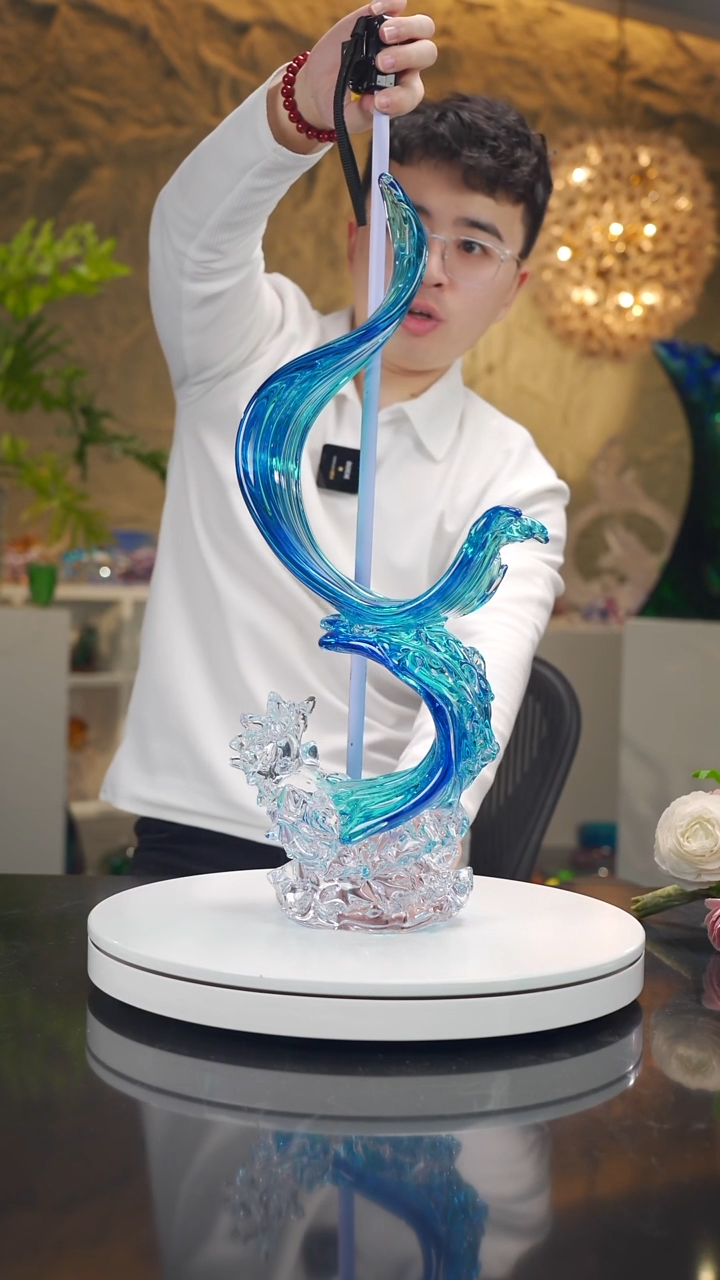 手工艺品琉璃宝石蓝风生水起摆件带香薰瓶
