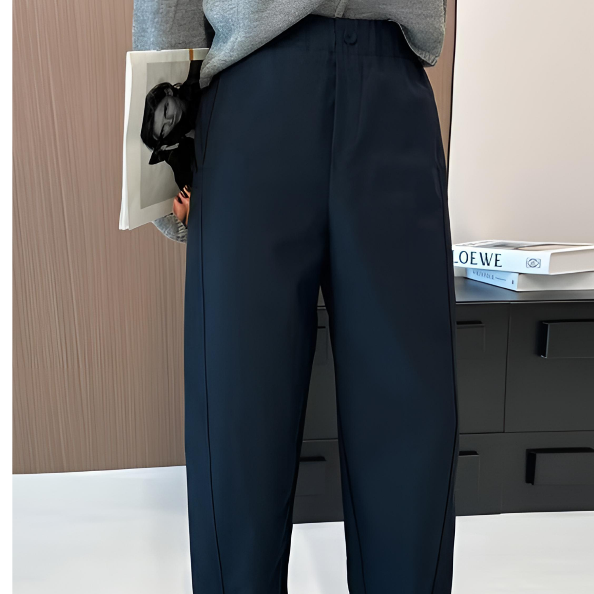 9033#设计感小众流行百搭纯色松紧腰显瘦九分裤