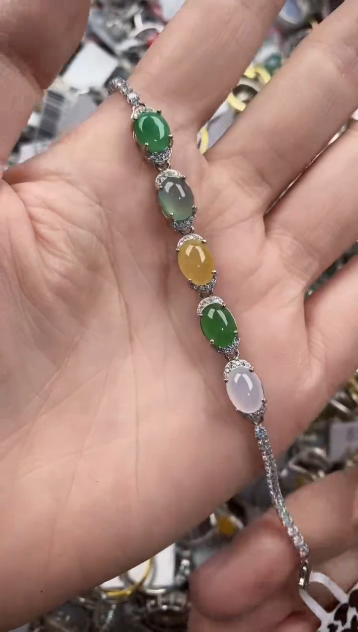 银S925镶嵌戒指翡翠666       7