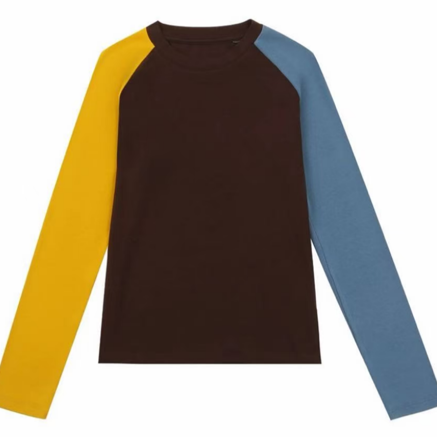 潮流款欧姐家爆款撞色拼接打底衫