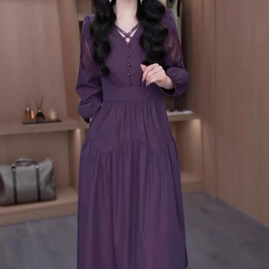 1010L优雅气质收腰显瘦连衣裙中长款设计时尚大气减龄女装