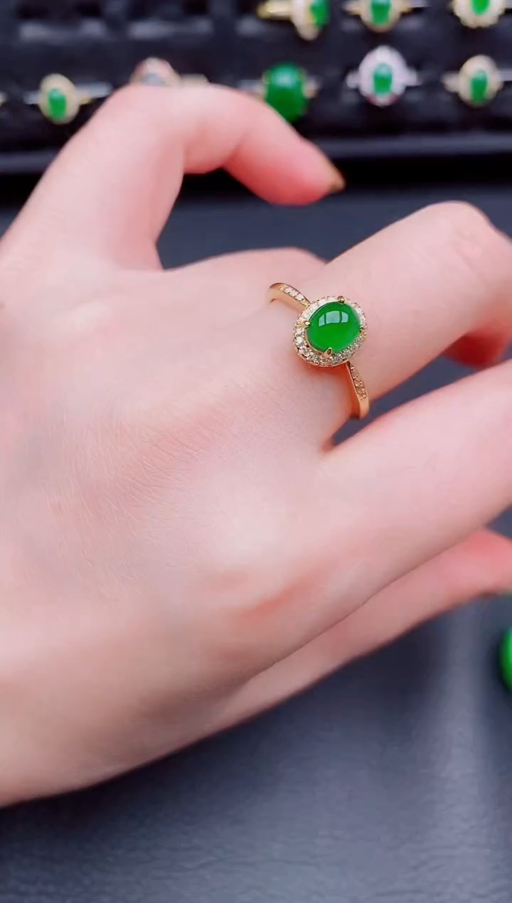 【闪购商品】翡翠戒指银S925镶嵌天然a货翡翠122