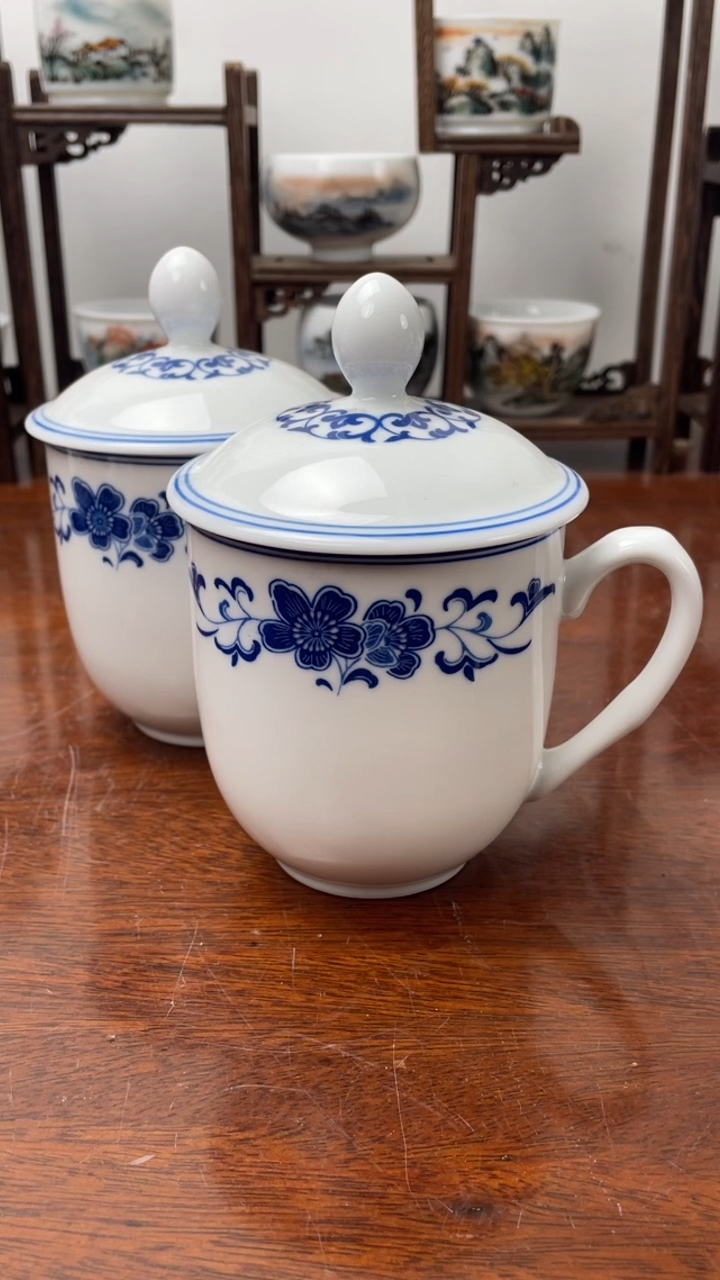 【闪购商品】1釉下彩高温贴画 办公杯 一对