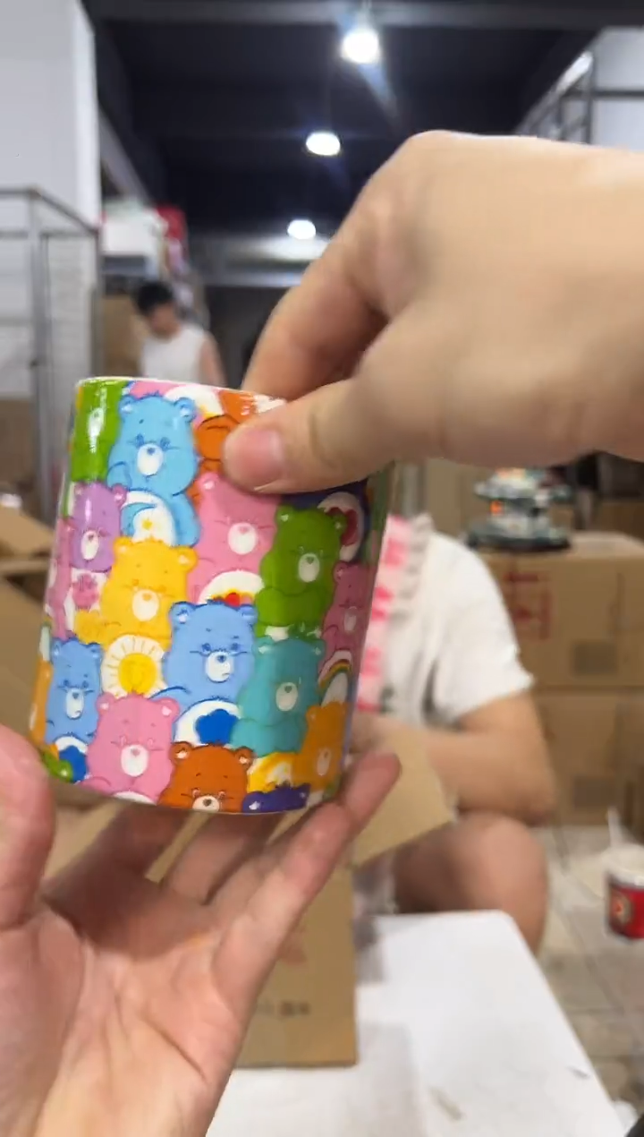 瓷片七彩彩虹熊水杯