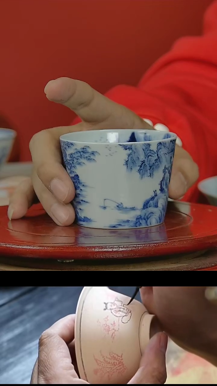 【闪购商品】041国营好瓷青花山水人家画片直口杯