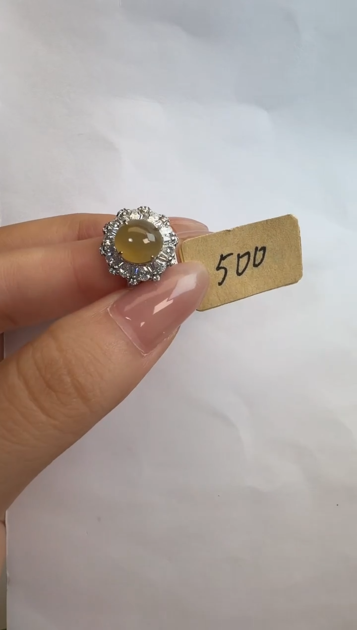 银S925镶嵌戒指翡翠通体925银镶缅甸A货翡翠戒指