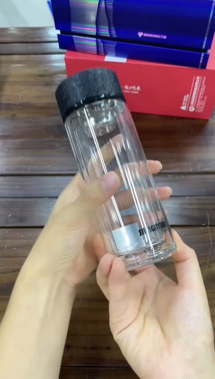 水晶玻璃盖子款新家园双层0850-260ml冰黑无盒