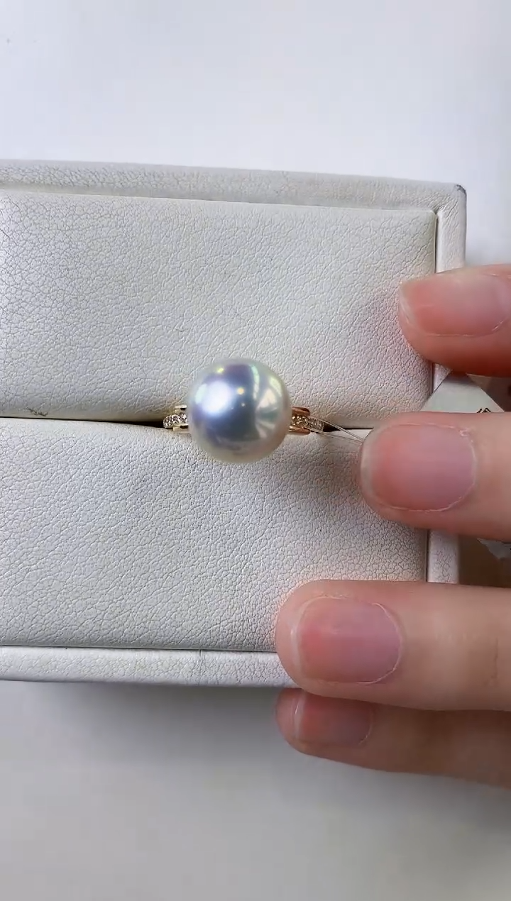 【闪购商品】海水珍珠戒指18K金镶嵌11-12澳白珍珠戒指