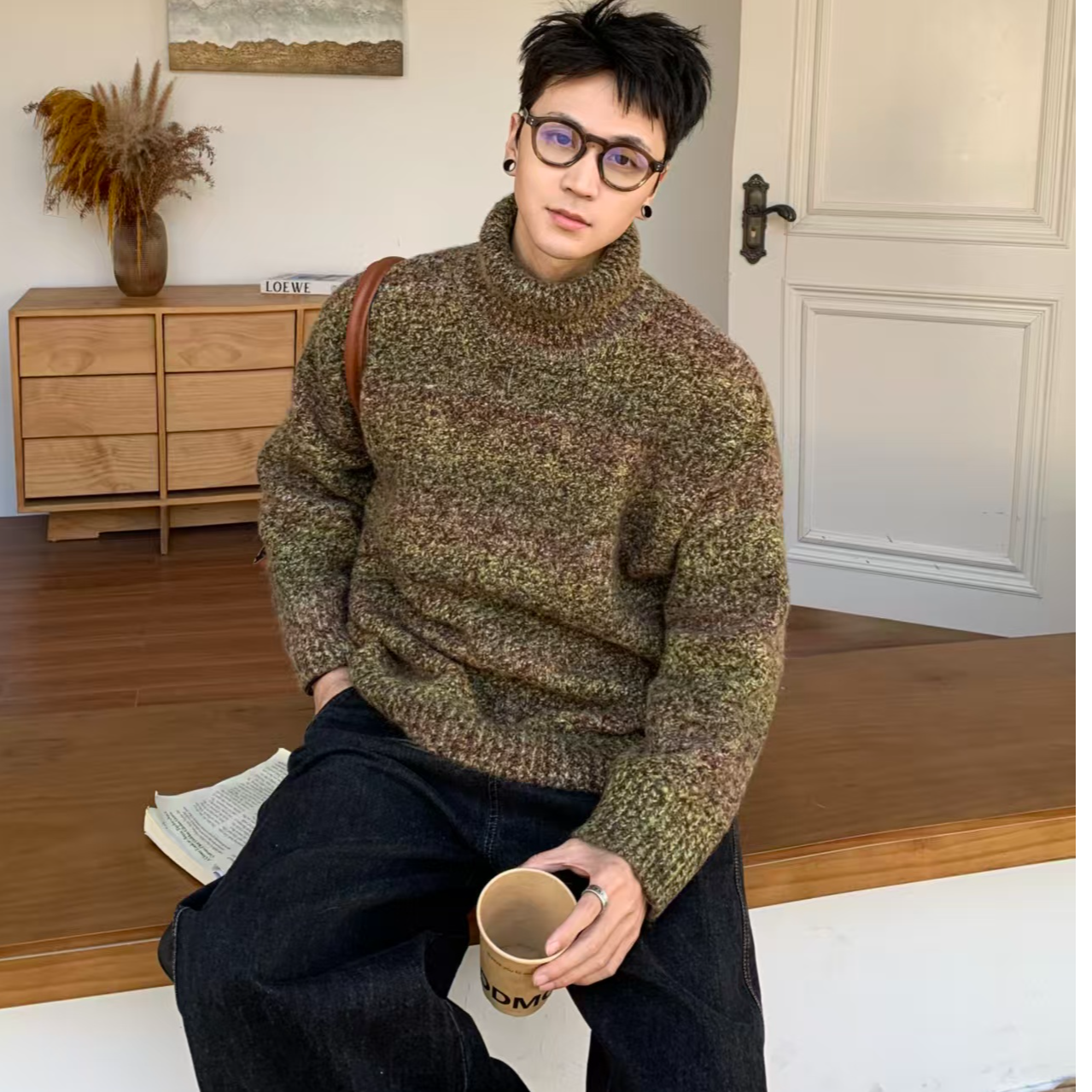 2025高领高级花纱男女同款百分百阿拉善毛衣