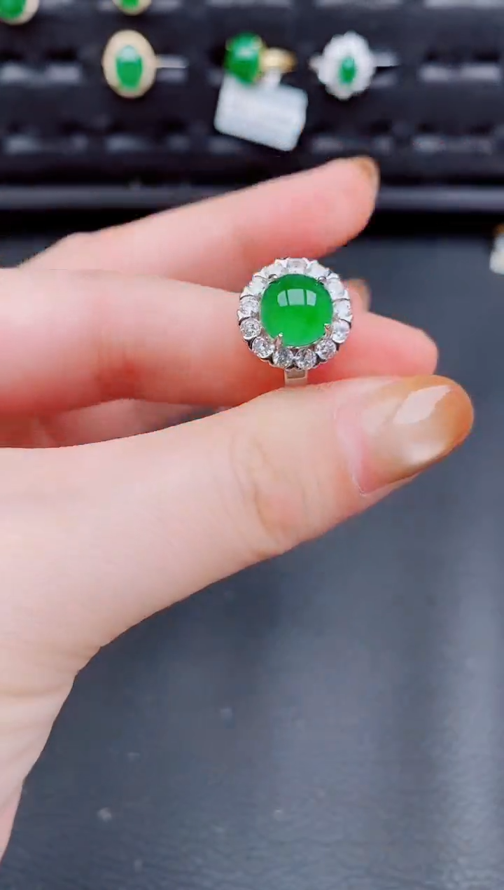 【闪购商品】翡翠戒指银S925镶嵌天然a货翡翠195