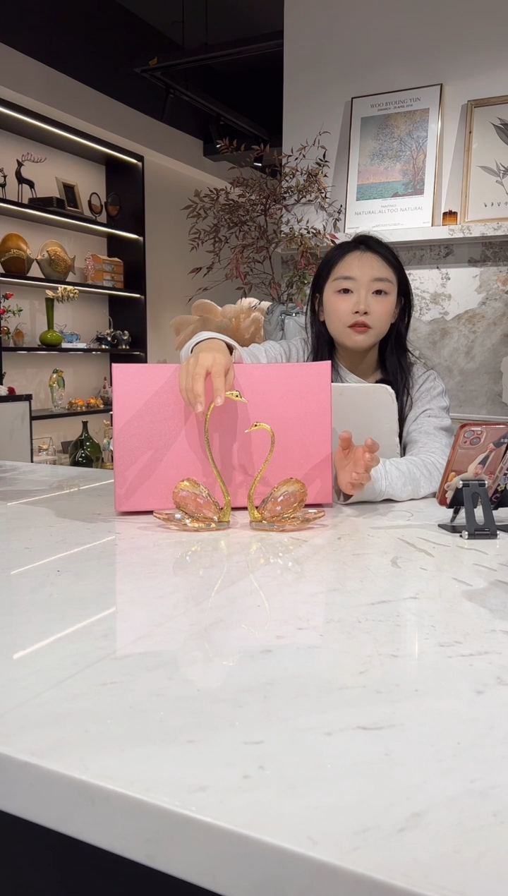 【闪购商品】玻璃水晶香槟色天鹅一对