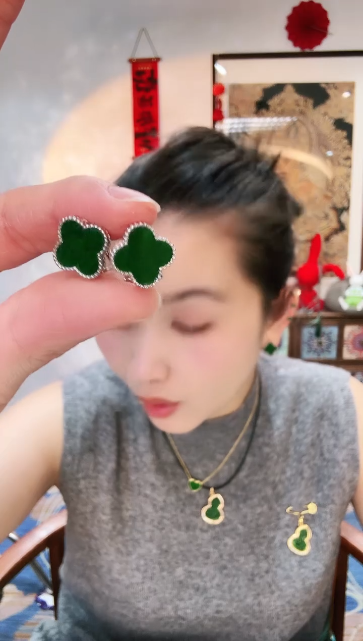 【闪购商品】翡翠耳饰银S925镶嵌耳饰