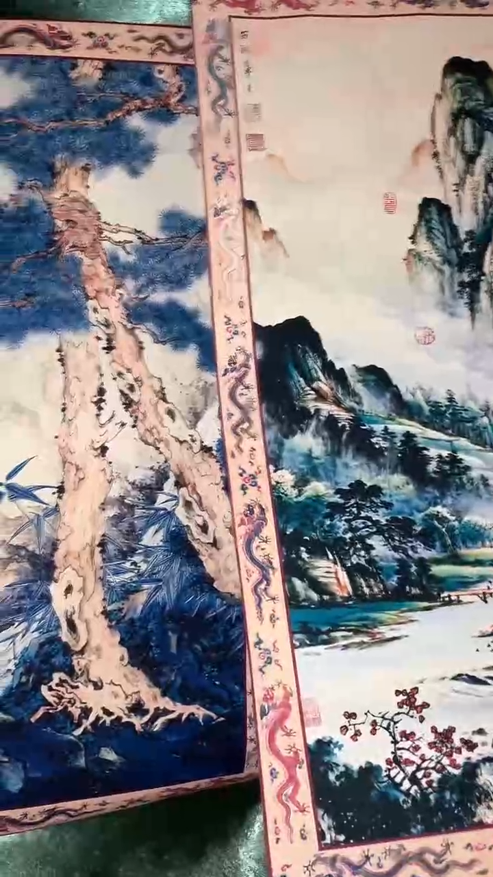 香榧木摆件---------（墨序甄选） 绿色中堂俩副