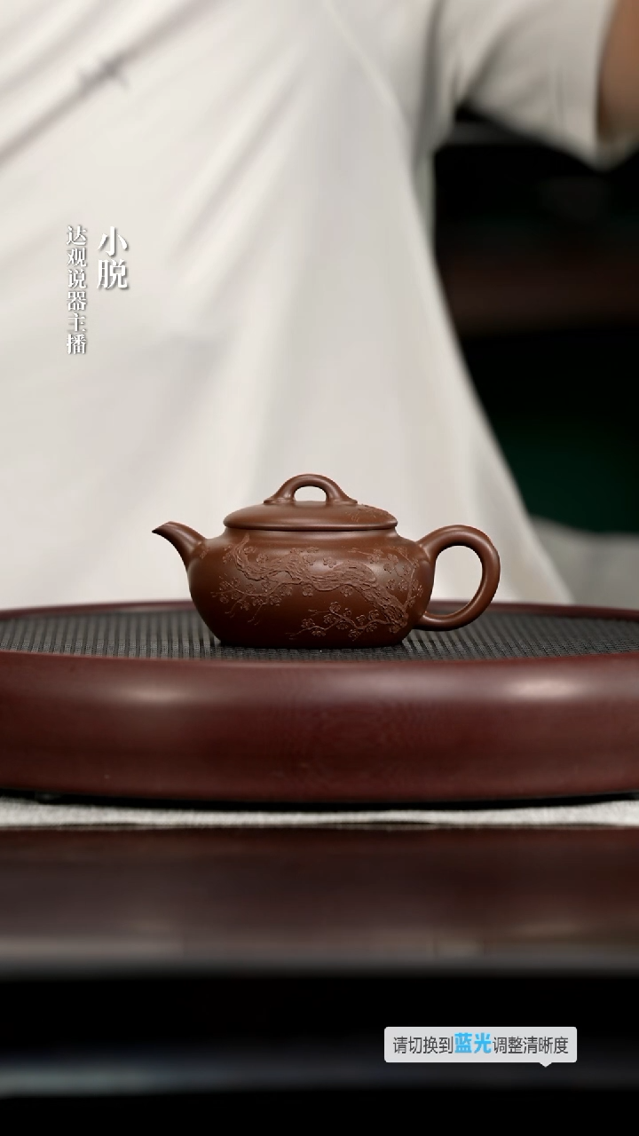 茶壶紫砂DG177畏壶万俊新扁圆壶（泥绘梅花）紫210