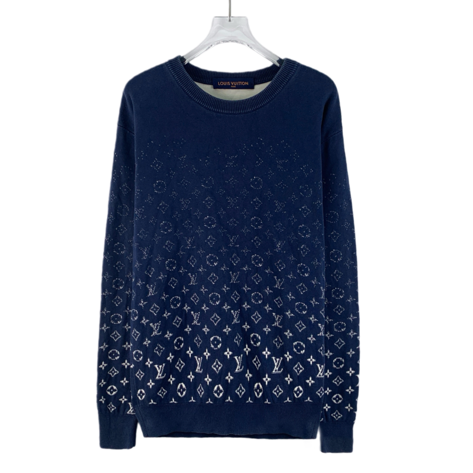 95新 LouisVuitton/路易威登 KM0809 藏蓝色logo满印圆领毛衣