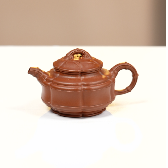 六方筋纹竹鼓壶  朱泥     LC                                