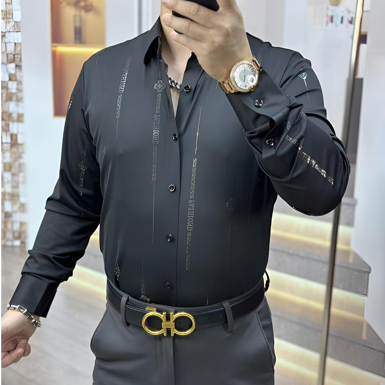 摩登25新款棉顺滑气质轻奢休闲修身弹力定制面料衬衣长袖3140