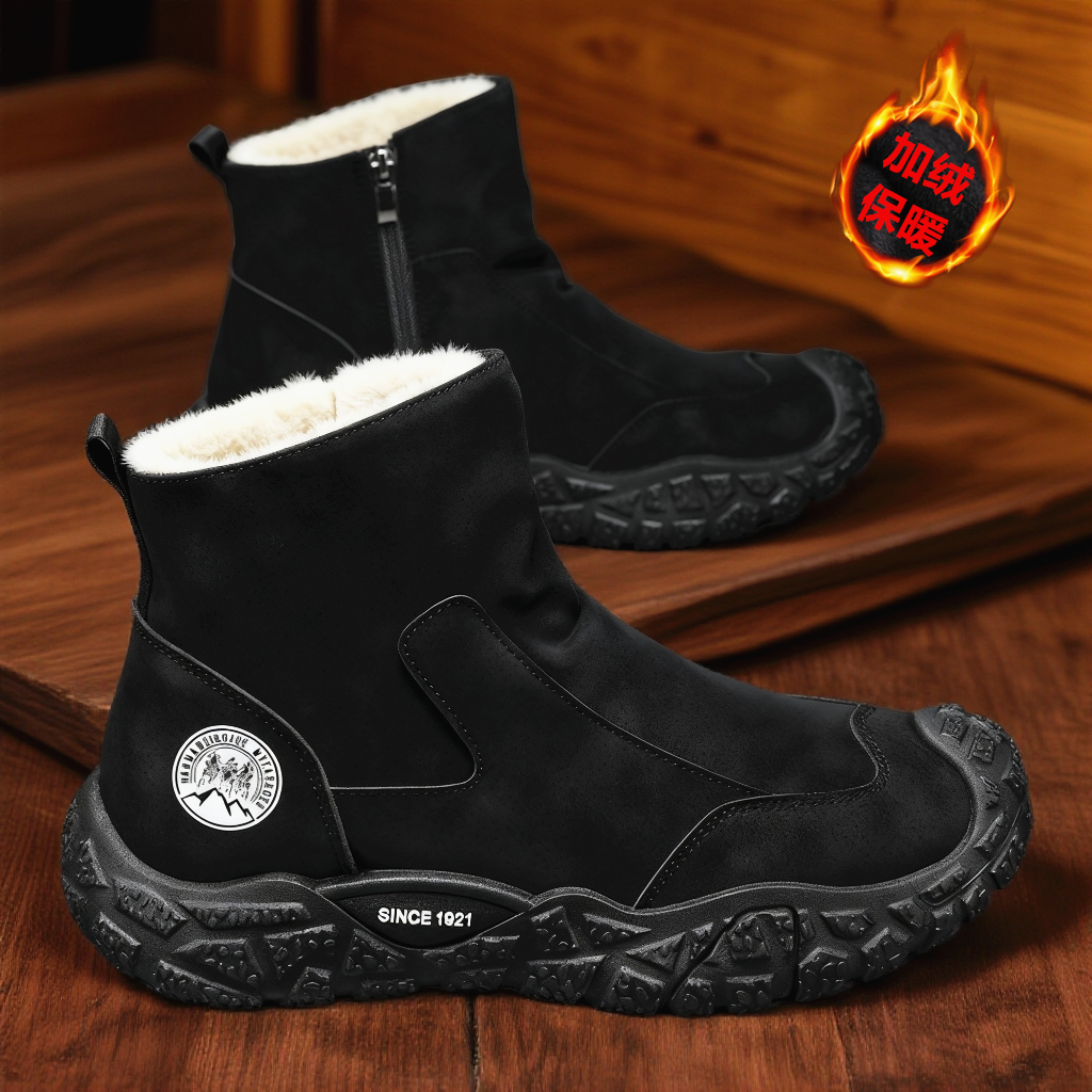 秋冬加绒男士马丁靴防滑耐磨保暖厚款加绒中帮男鞋大棉高帮冬季