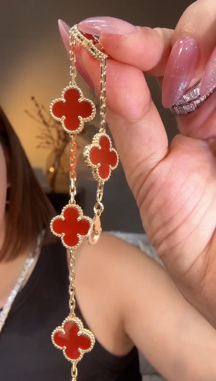 【闪购商品】玛瑙/玉髓手链18K金镶嵌红色