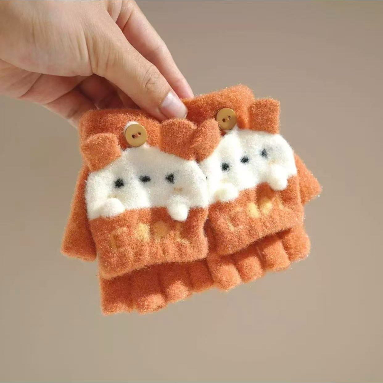 甜心家冬季毛绒手套带盖中性款