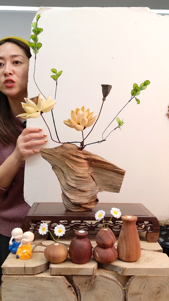 木实木花瓶连花带瓶 随机发货