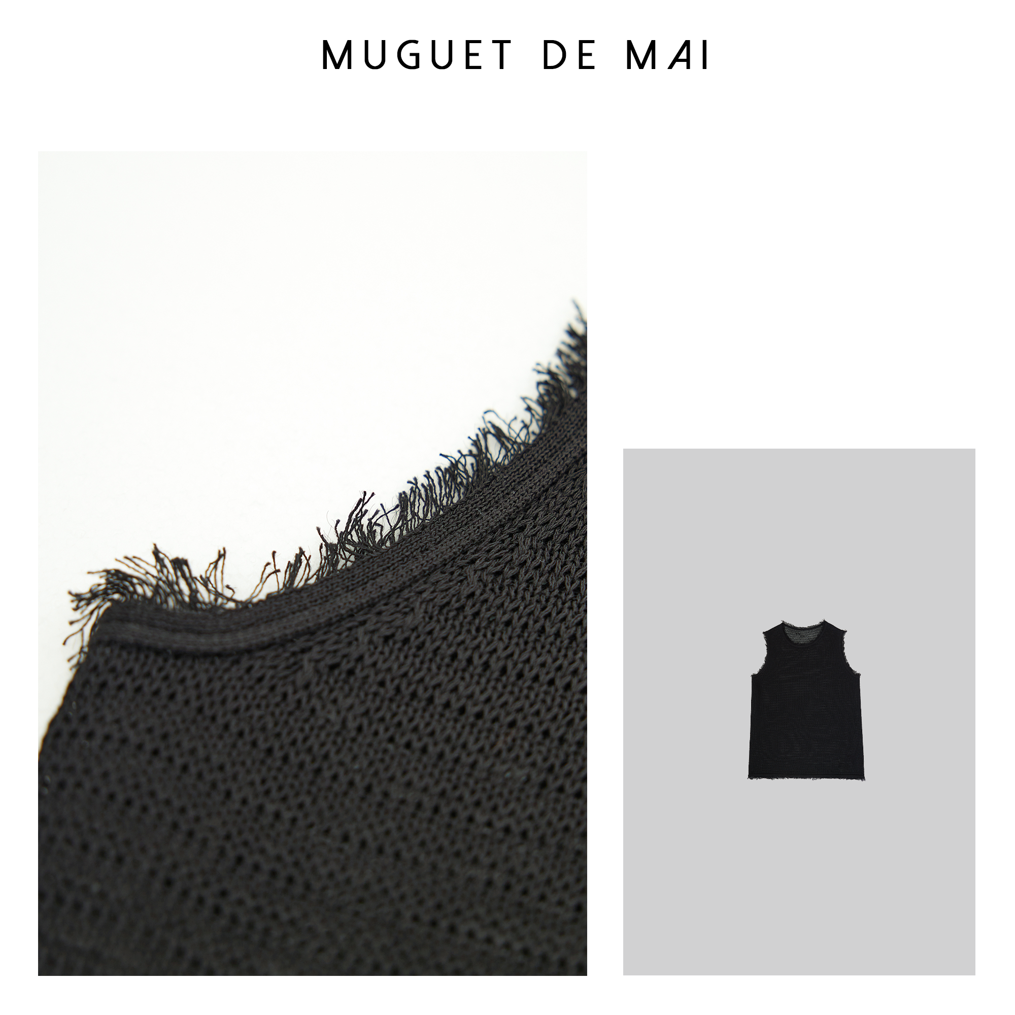 【MGDM】毛边镂空阔版针织背心 YYZ24017