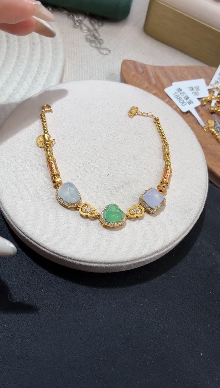 吊坠(不含链)银S925镶嵌翡翠手链