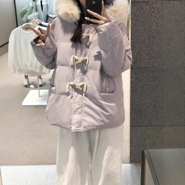 2025冬季新款超柔软大毛领牛角扣棉服女小个子韩系棉衣棉袄厚外套