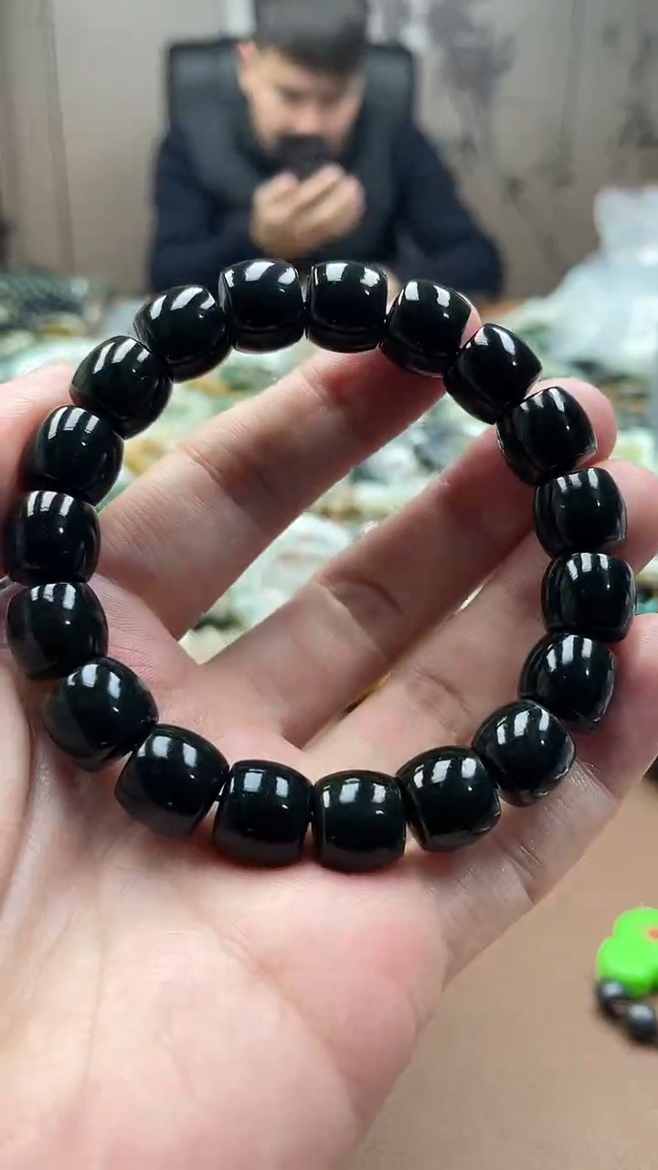 未镶嵌手串和田玉纯天然新疆塔县黑青12直切 