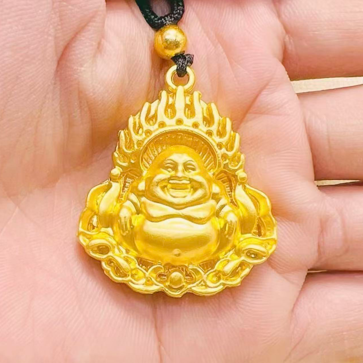  【小月亮】红红火火经典火焰弥勒佛合金吊坠赠黑绳