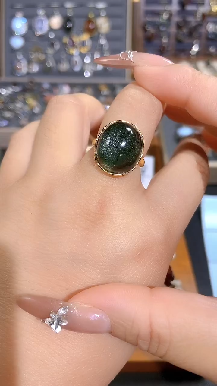 【闪购商品】水晶戒指银S925镶嵌绿幽灵水晶戒指