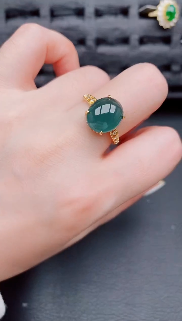 【闪购商品】翡翠戒指银S925镶嵌天然a货翡翠174