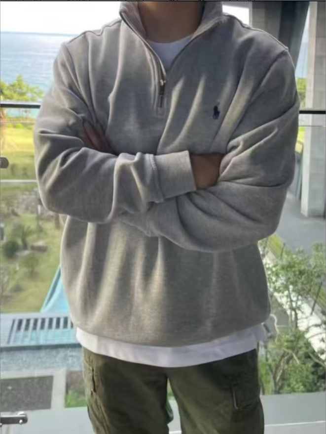 【型男】常规百搭纯色拉链半拉链宽松型秋冬半开领卫衣#08