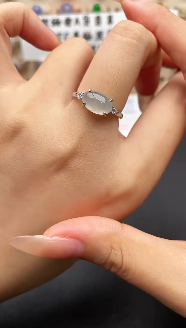 银S925镶嵌戒指翡翠一物一证一礼盒