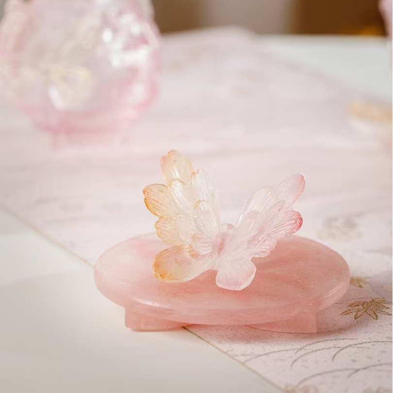 【引蝶】蝶恋花 古法琉璃 蝴蝶香插 茶宠摆件 笔搁搁置 心缘甄