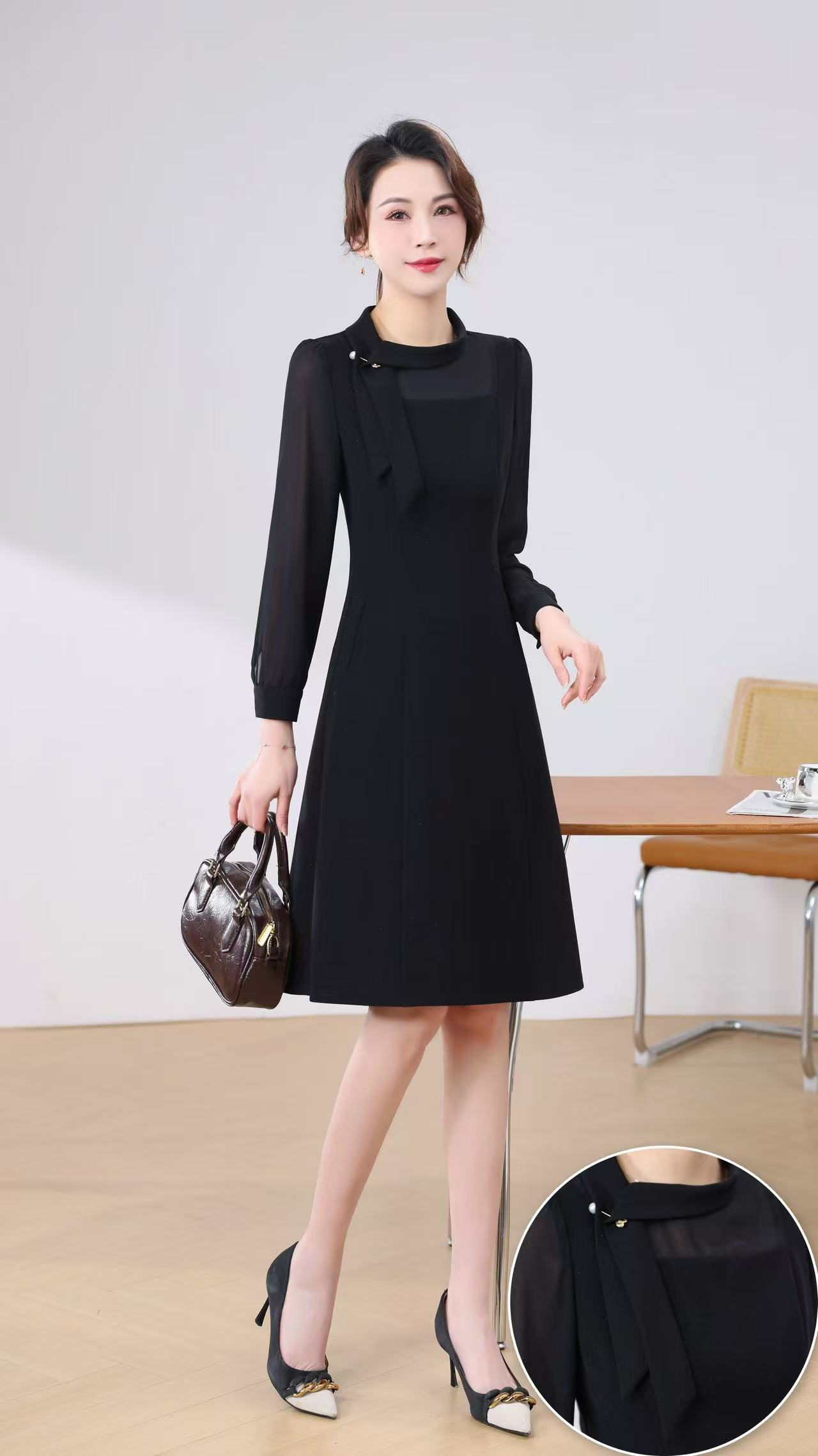 新款优雅新款气质时尚大气休闲收腰连衣裙23942-LDD