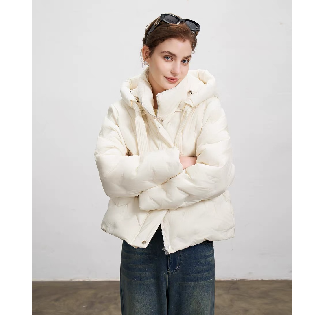 裂渡【黑标】微胖大码女90白鸭绒可拆卸通勤连帽泡芙羽绒服ZY510A30