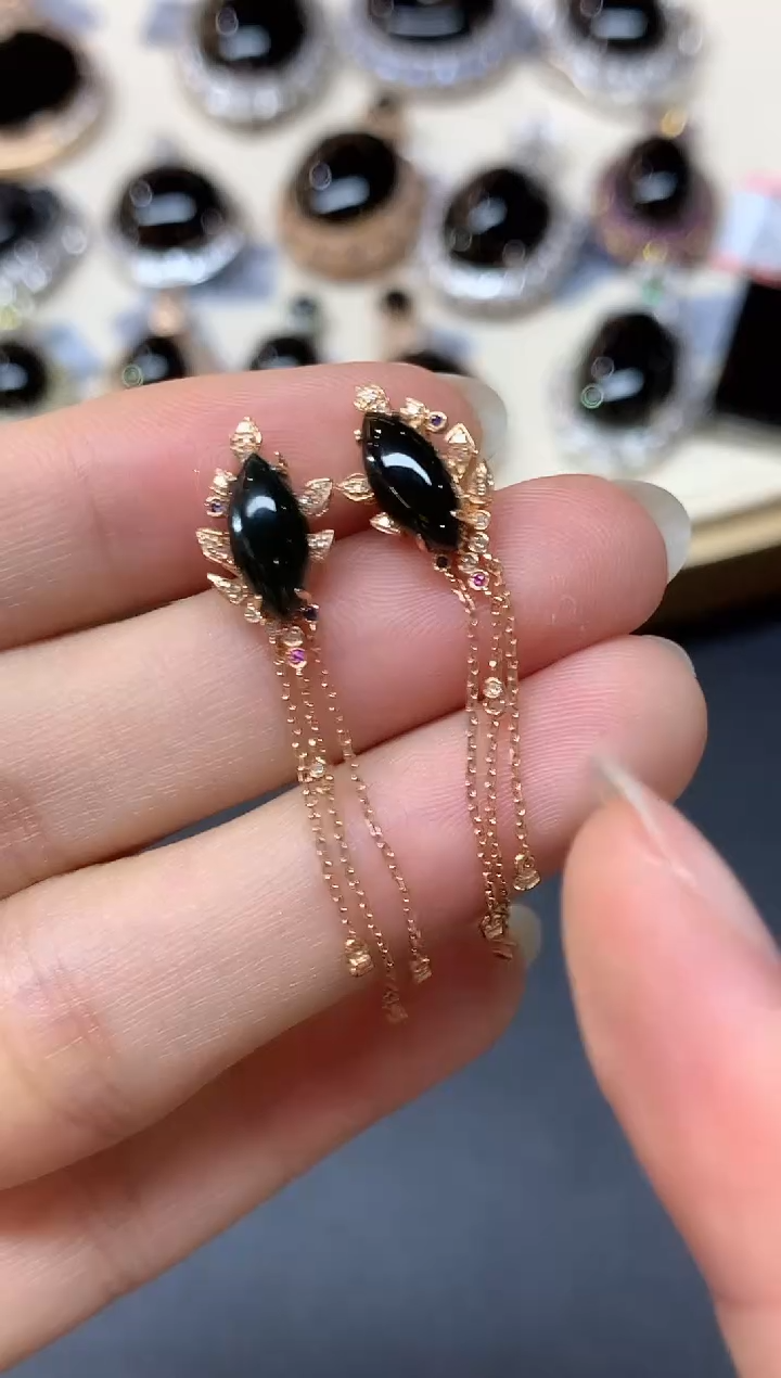 18K金镶嵌翡翠耳饰墨翠耳饰|2800